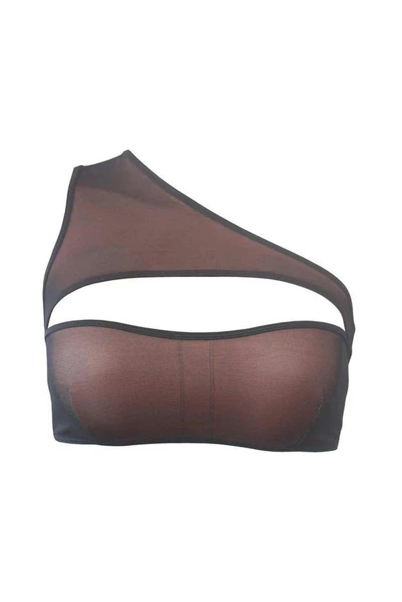 Hamade Activewear Mesh One Shoulder Top - Black/Sand 9 Hamade Activewear Mesh One Shoulder Top - Black/Sand - Image 7