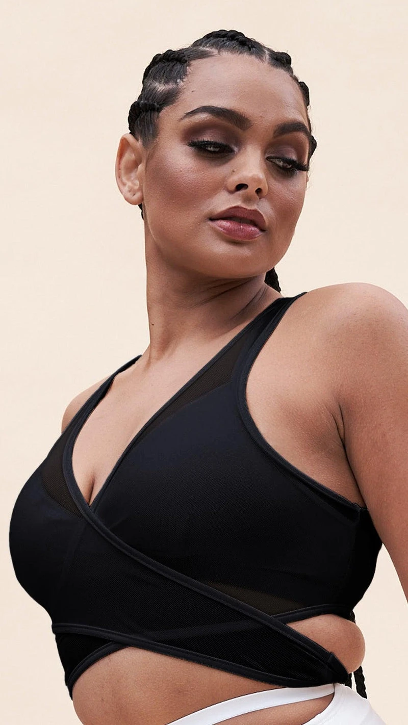 Lunalae Fiona Crossover Wrap Top - Black Mesh 6 Lunalae Fiona Crossover Wrap Top - Black Mesh - Image 4