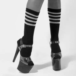 Rolling Calf High Socks - Black And White Striped -Rad Store 23 a7c53b70 2808 4864 9c32 53972e96e34d