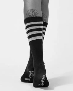 Rolling Calf High Socks - Black And White Striped -Rad Store 37
