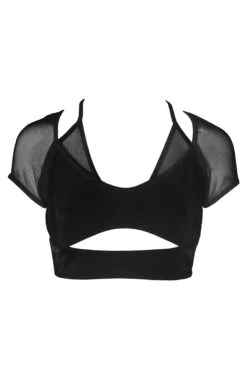 Hamade Activewear Mesh Hollow Front Crop Top - Black -Rad Store AW04