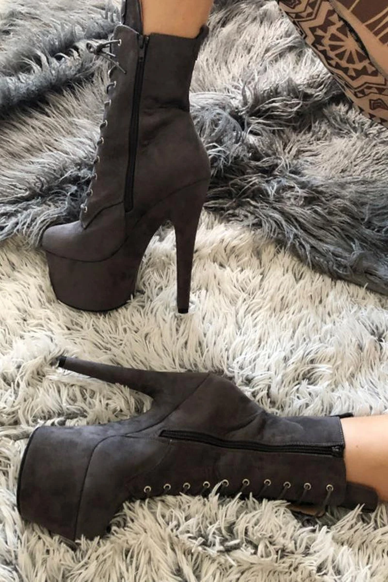 Hella Heels BabyDoll 7inch Boots - Dark Grey 4 Hella Heels BabyDoll 7inch Boots - Dark Grey - Image 2