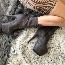 Hella Heels BabyDoll 7inch Boots - Dark Grey 10 Hella Heels BabyDoll 7inch Boots - Dark Grey -Rad Store BD Dark Grey 7 Inch 2