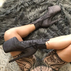 Hella Heels BabyDoll 8inch Boots - Dark Grey -Rad Store BD Dark Grey 8 Inch 8