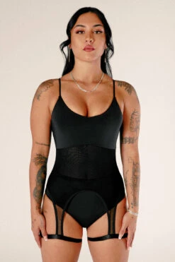 CXIX Baddies Garter Bodysuit - Onyx -Rad Store BaddiesGarterBodysuitBlackFront2 1