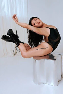 CXIX Silhouette One-Piece Bodysuit - Black With Black Mesh -Rad Store Black CXIX Silhouette Mesh bodysuit dance poledance