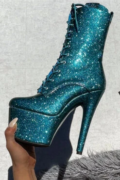 Hella Heels The Glitterati 7inch Boots - Ocean Eyes -Rad Store Blueoceaneyesglitter7inchpoledancehighboot 1