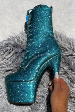 Hella Heels The Glitterati 7inch Boots - Ocean Eyes -Rad Store Blueoceaneyesglitter7inchpoledancehighboot 2