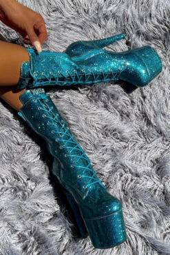 Hella Heels The Glitterati 7inch Boots - Ocean Eyes -Rad Store Blueoceaneyesglitter7inchpoledancehighboot 3