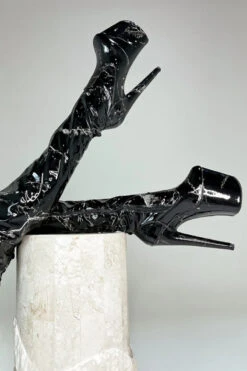 Hella Heels Renaissance Slim Thigh High 8inch Boots - Confession -Rad Store Confession Black Marble Thigh High Slim Pole Dance Shoes 8