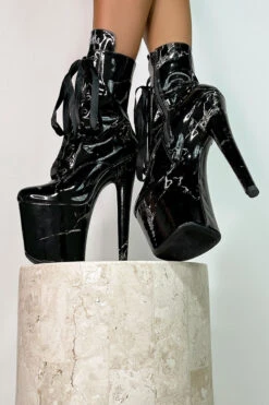 Hella Heels Renaissance 8inch Boots - Confession -Rad Store Confession Boot Black Marble 8 inch Stripper Shoes 5