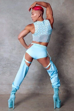 CXIX 119 Corset Top With Sleeves - Blue Print 10 CXIX 119 Corset Top With Sleeves - Blue Print -Rad Store Corset Blue Monogram Fashion Streetwear CXIX 1