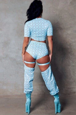 CXIX 119 Statement Crop Tee - Blue Print -Rad Store Cropped tee CXIX 116 dancewear polewear fashion blue 1