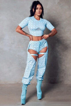 CXIX 119 Statement Crop Tee - Blue Print -Rad Store Cropped tee CXIX dancewear blue monogram 119