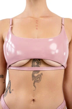 Naughty Thoughts Sinner Vinyl Underboob Top - Pink -Rad Store DL 08819