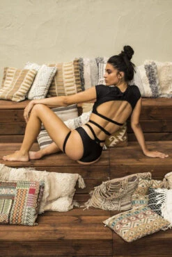 Paradise Chick Frankie Wrap Top - Black -Rad Store Garter Short Black 02