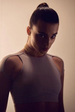 Hamade Activewear High Scoop Neck Crop Top - Light Grey -Rad Store HM 42