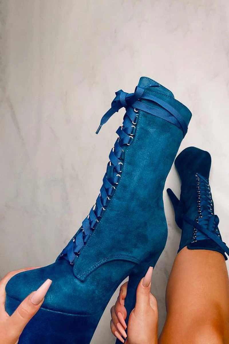 Hella Heels High BabyDoll 7inch Boots - Teal 3 Hella Heels High BabyDoll 7inch Boots - Teal