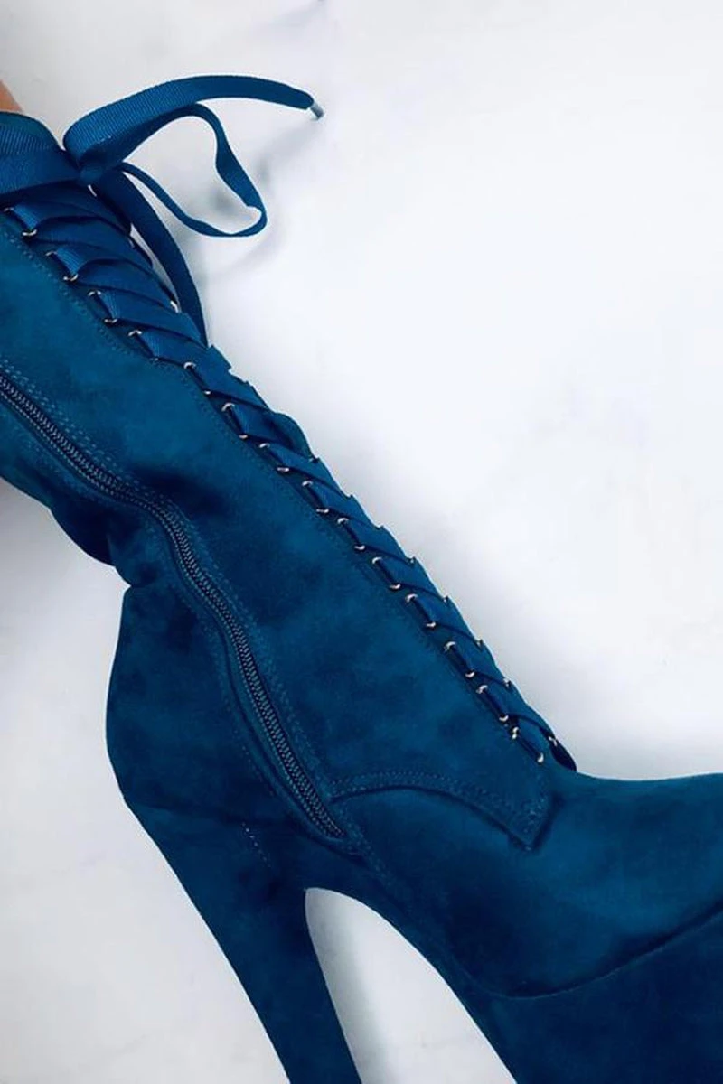 Hella Heels High BabyDoll 7inch Boots - Teal 4 Hella Heels High BabyDoll 7inch Boots - Teal - Image 2