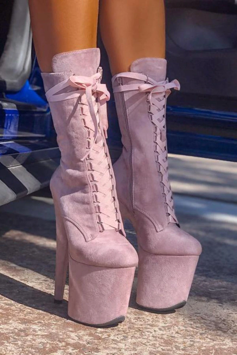 Hella Heels High BabyDoll 8inch Boots - Lilac Mink 4 Hella Heels High BabyDoll 8inch Boots - Lilac Mink - Image 2