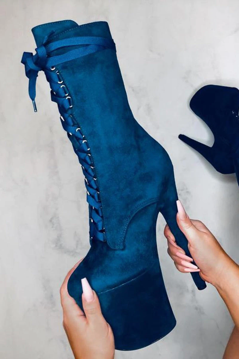 Hella Heels High BabyDoll 8inch Boots - Teal 4 Hella Heels High BabyDoll 8inch Boots - Teal - Image 2