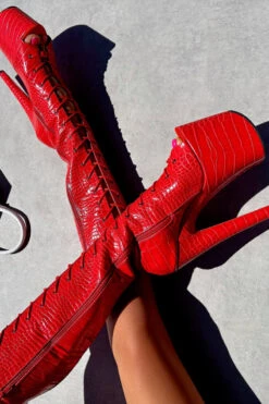 Hella Heels Out For Blood Open Toe Knee High Boots - 8inch -Rad Store IMG 0488