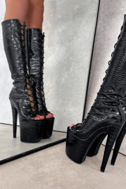 Hella Heels Cold Blooded Black Open Toe Knee High Boots - 8inch -Rad Store IMG 0825