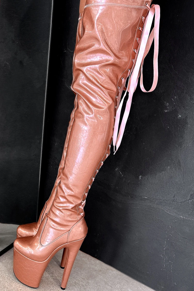 Hella Heels Thigh High 8inch Boots - Rose Gold 6 Hella Heels Thigh High 8inch Boots - Rose Gold - Image 4
