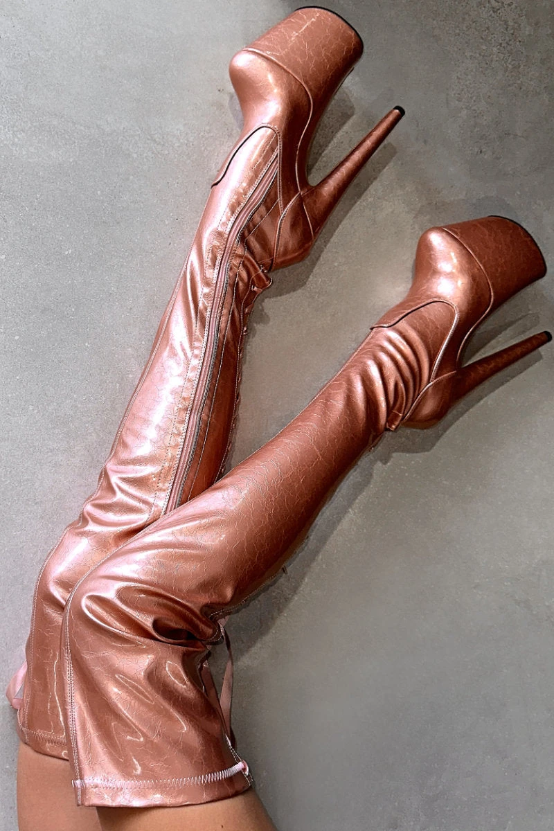 Hella Heels Thigh High 8inch Boots - Rose Gold 3 Hella Heels Thigh High 8inch Boots - Rose Gold