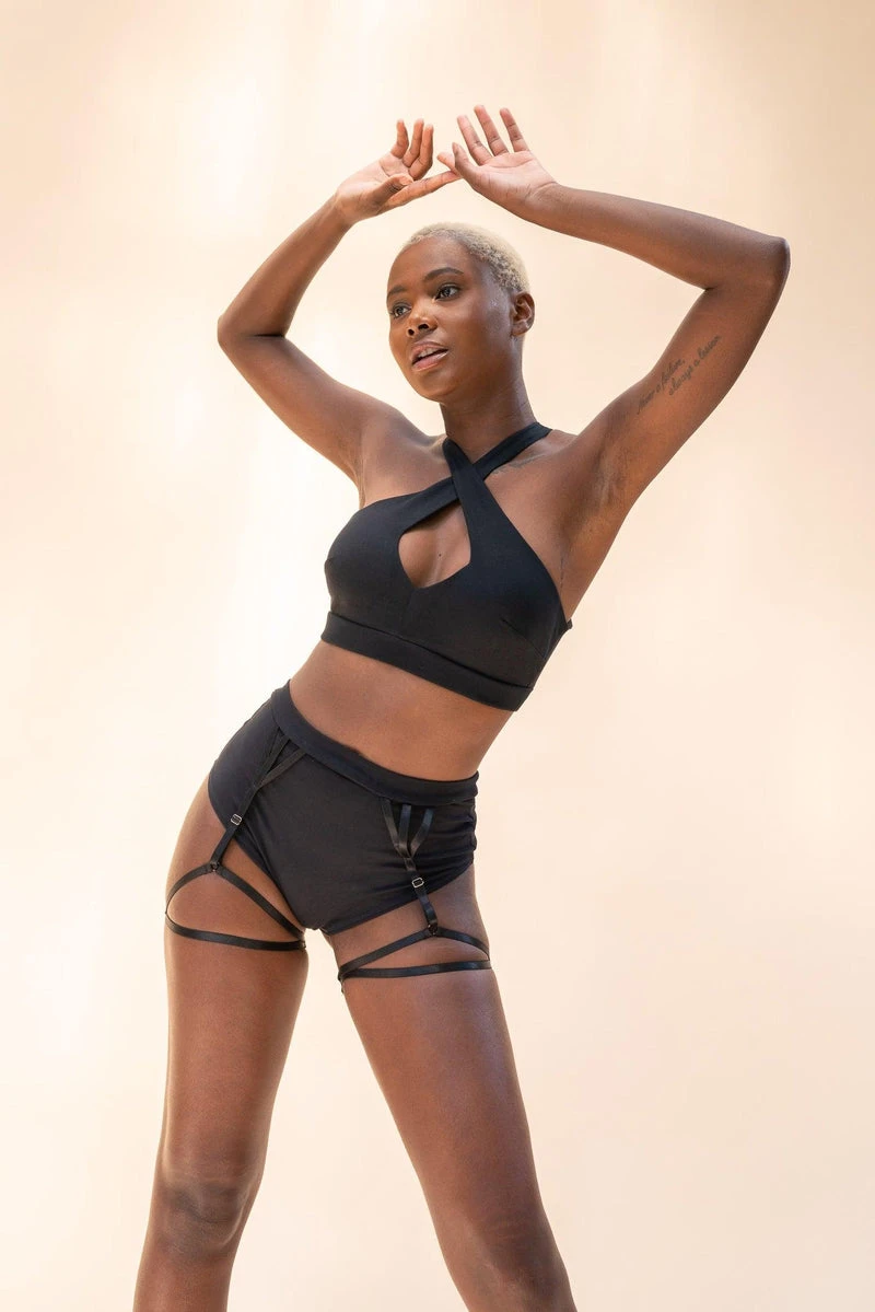 Lunalae Olivia High Waisted Garter Shorts - Recycled Black 9 Lunalae Olivia High Waisted Garter Shorts - Recycled Black - Image 7