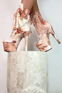 Hella Heels Renaissance 7inch Boots - Mercy -Rad Store Mercy boot 7 inch Pink Marble pole dance shoes 1