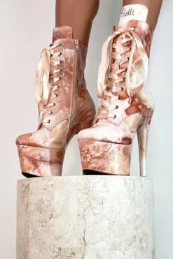 Hella Heels Renaissance 7inch Boots - Mercy -Rad Store Mercy boot 7 inch Pink Marble pole dance shoes 6