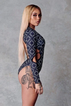 CXIX 119 Plunge Bodysuit - Black Print -Rad Store Monogram CXIX Bodysuit 119 streetwear fashion polewear