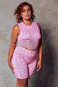 CXIX 119 Biker Shorts - Pink Print 8 CXIX 119 Biker Shorts - Pink Print -Rad Store Pink Cropped Tee Dancewear Fashion Monogram