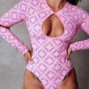 CXIX 119 Plunge Bodysuit - Pink Print 2 CXIX 119 Plunge Bodysuit - Pink Print -Rad Store Pink with Pattern Streetwear Dance 119