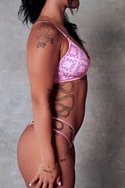 CXIX 119 High-Rise Thong Bottoms - Pink Print -Rad Store Pole Dancewear Bralette Monogram Pink