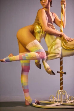 Rolling Thigh High Leg Warmers With Stirrups - Pony Striped (2 Sizes) -Rad Store Ponei56