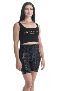 Paradise Chick Superhero Ultra Grip Biker Shorts - Black Leopard -Rad Store StickyBikerBlackFront