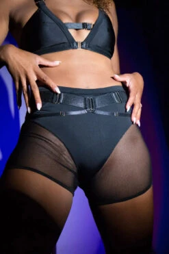 Tatiana Activewear Hips Don't Lie Shorts - Black -Rad Store Tatiana Active Cheeky Mesh Black Gold Hardware Detailing Bike Short Shorts 4566 1