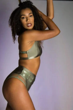 Tatiana Activewear Isla Top - Shiny Khaki -Rad Store Tatiana Active Isla Shiny Khaki High Waisted Mesh Low Cut Pole Wear Set 2 2 23f8d68b e3cc 44d0 90af 44376c957529