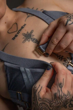 Tatiana Activewear Faye Top - Shiny Gunmetal 11 Tatiana Activewear Faye Top - Shiny Gunmetal -Rad Store TatianaActive FayeGunmetalGreyBlueMetallicHighWaistedPoleWearDancingSet 5931