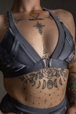 Tatiana Activewear Faye Top - Shiny Gunmetal 12 Tatiana Activewear Faye Top - Shiny Gunmetal -Rad Store TatianaActive FayeGunmetalGreyBlueMetallicHighWaistedPoleWearDancingSet 5934