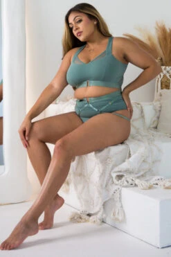 Tatiana Activewear Perla Shorts - Sage Green -Rad Store TatianaActive PerlaSageGreenSupportiveFullCoveragePoleWearPoleDancingClothes 2 2