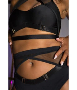 Tatiana Activewear Xena Top - Matte Black -Rad Store TatianaActive XenaBlackCutOutHalterCheekyPoleWear 4093
