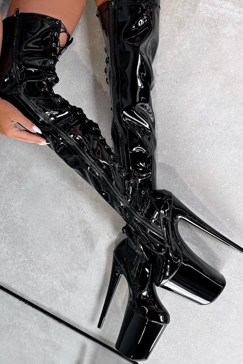 Hella Heels LipKit Thigh High Back Lace 9inch Boots - Black Beatle 7 Hella Heels LipKit Thigh High Back Lace 9inch Boots - Black Beatle - Image 5
