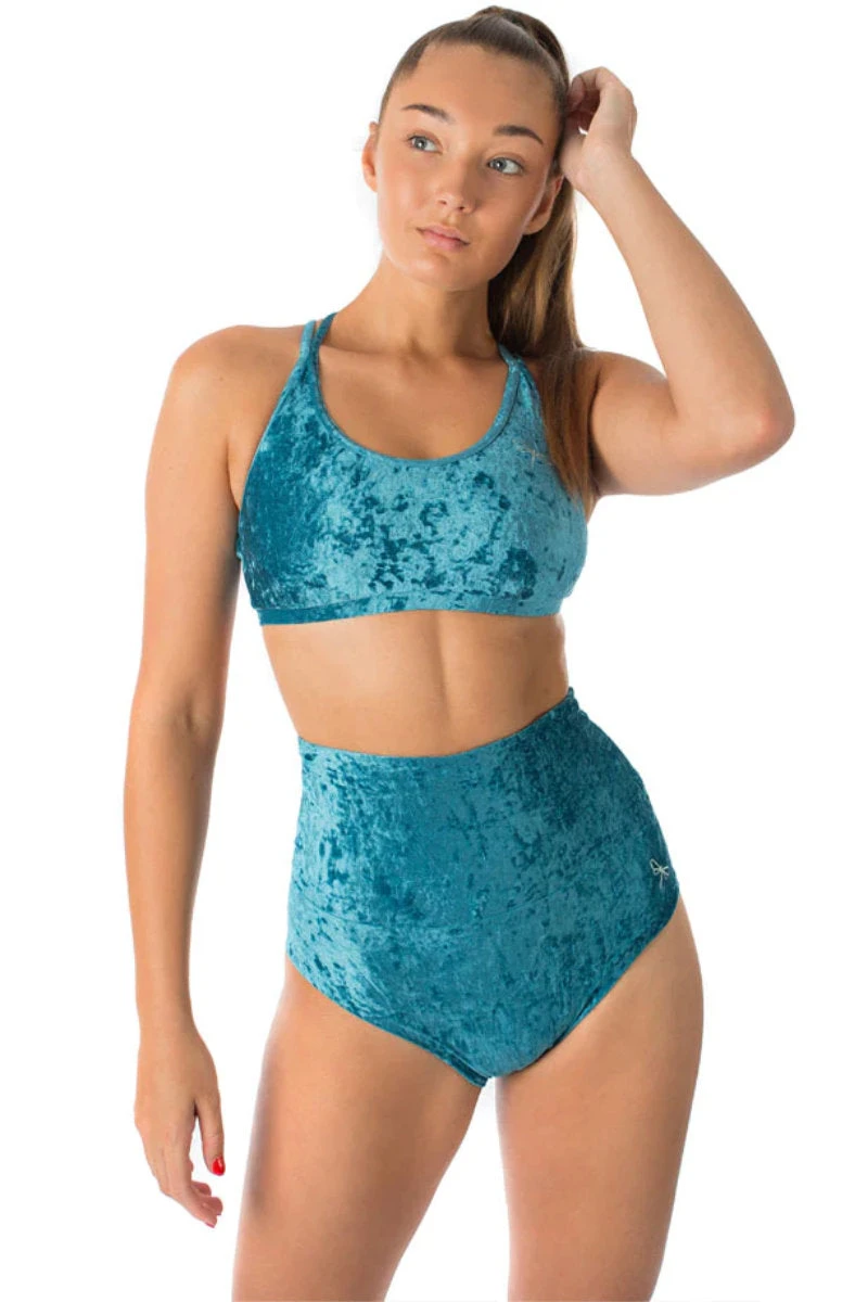 Dragonfly Betty High-Waisted Shorts - Velvet Turquoise 4 Dragonfly Betty High-Waisted Shorts - Velvet Turquoise - Image 2