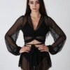 REV ACTIV Mesh Wrap Blouse - Black -Rad Store black mesh set pleasure shirt blouse 2 1
