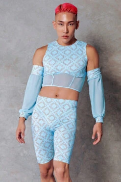 CXIX 119 Corset Top With Sleeves - Blue Print