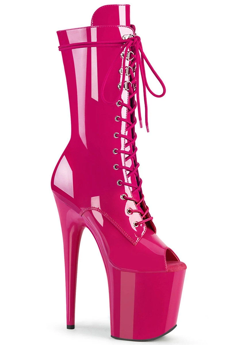 Pleaser USA Flamingo-1051 8inch Peep Toe Pleaser Boots - Patent Hot Pink 3 Pleaser USA Flamingo-1051 8inch Peep Toe Pleaser Boots - Patent Hot Pink