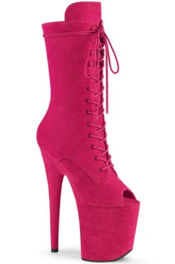 Pleaser USA Flamingo-1051FS Faux Suede 8inch Peep Toe Pleaser Boots - Hot Pink